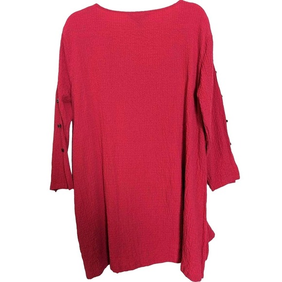 Ali Miles Dark Hot Pink Relaxed Button Sleeve Puckered Crepe Tunic Blouse XL - Picture 7 of 7